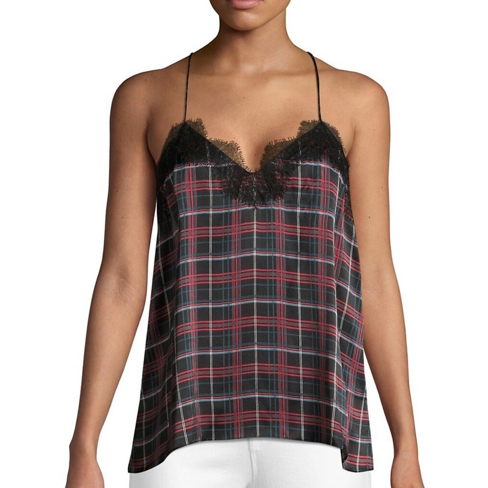 Cami NYC Silk Plaid Racer Tank - L